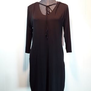 Jones New York midi medium long sleeve dress with hood black